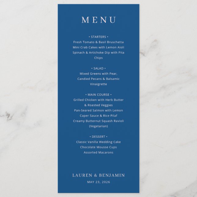 Elegant Navy Blue Menu Template (Front)
