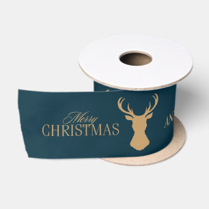 Elegant Navy Blue Merry Christmas Family Name Satin Ribbon