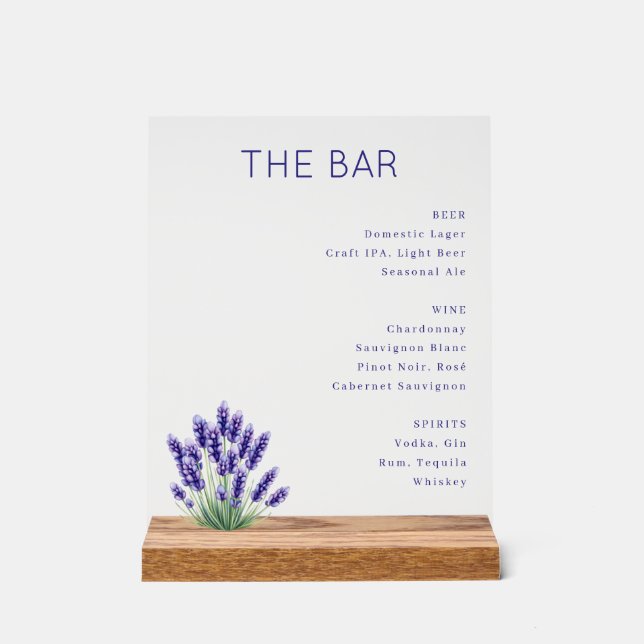 Elegant Navy Blue Minimalist Bar Menu Acrylic Sign (Front)