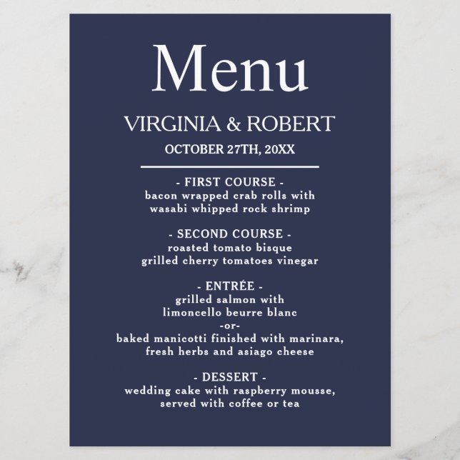 Elegant Navy Blue | Minimalist Wedding Program (Front)