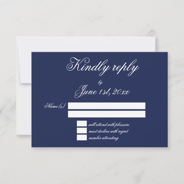 Elegant Navy Blue Minimalist Wedding RSVP Card (Front)