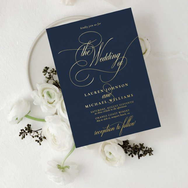Elegant Navy Blue Modern Calligraphy Wedding Foil (Creator Uploaded)
