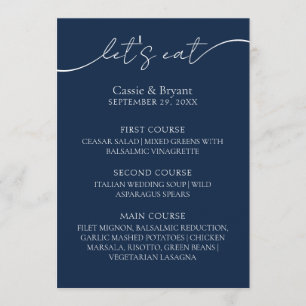 Elegant Navy Blue Modern Script Wedding Menu