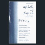 Elegant Navy Blue Modern Wedding Program<br><div class="desc">Modern and creative wedding program featuring a simple design with a navy blue watercolor brushstroke on the left side, over a white background. Add your ceremony events to the front and your wedding party to the back. This unique design is great for an artistic couple. These cheap wedding programs are...</div>