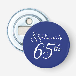 Elegant Navy Blue Monogram 65th Birthday Party Bottle Opener