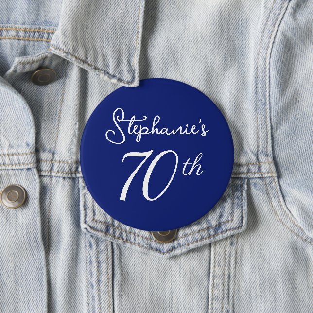 Elegant Navy Blue Monogram 70th Birthday Party 4 Inch Round Button (In Situ)