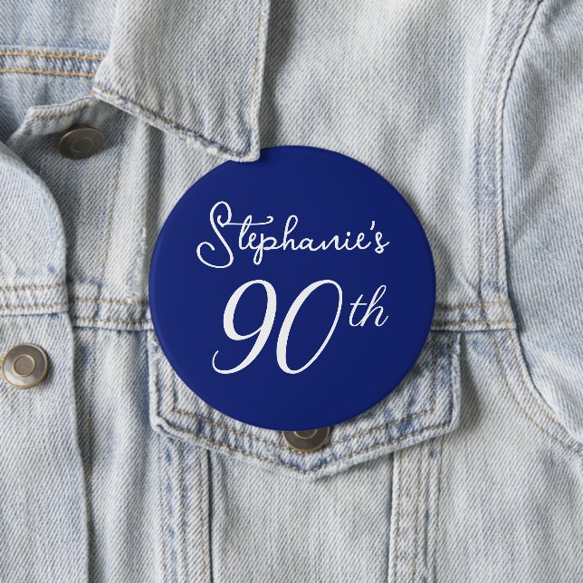 Elegant Navy Blue Monogram 90th Birthday Party 4 Inch Round Button (In Situ)