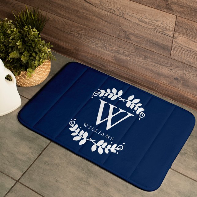 Elegant Navy Blue Monogram Bath Mat (Creator Uploaded)