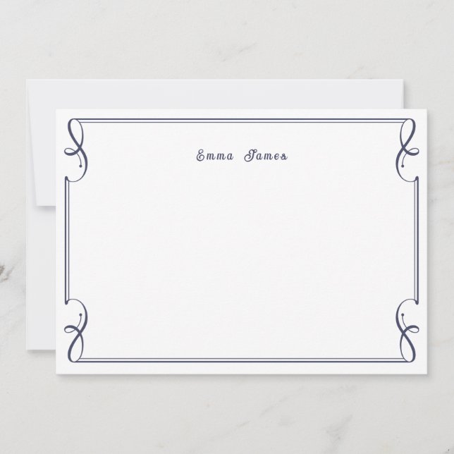 Elegant Navy Blue Monogram Border Personalized Card (Front)