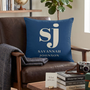 Elegant navy blue monogram initials  throw pillow