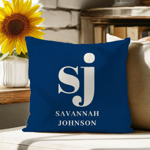 Elegant navy blue monogram initials throw pillow