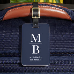 Elegant Navy Blue Monogram Luggage Tag