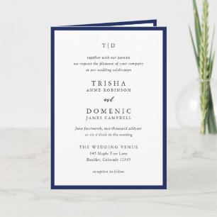 Elegant Navy Blue Monogram Modern Wedding Invitation