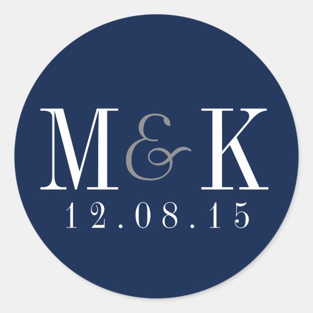 Elegant Navy Blue Monogram Wedding Sticker (Front)