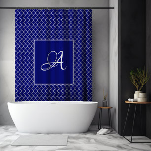 Elegant Navy Blue Moroccan Damask Monogram