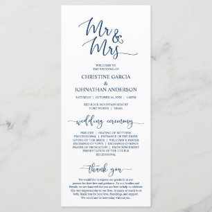 Elegant Navy Blue, Mr and Mrs, Wedding Ceremony Program