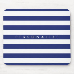 Elegant navy blue nautical stripe personalized mouse pad