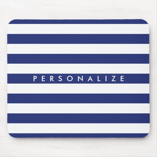 Elegant navy blue nautical stripe personalized mouse pad (Front)