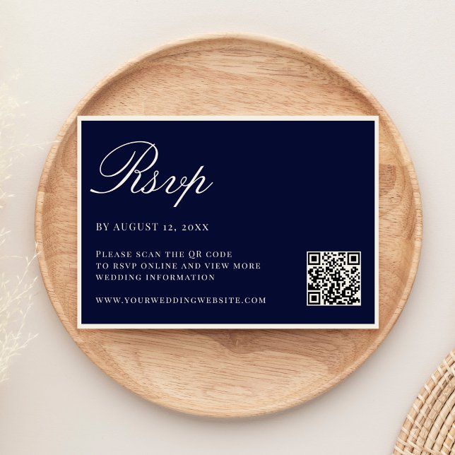 Elegant Navy Blue Old Money QR Code Wedding RSVP Card (Creator Uploaded)