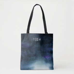 Elegant Navy Blue Ombre   Monogram Tote Bag