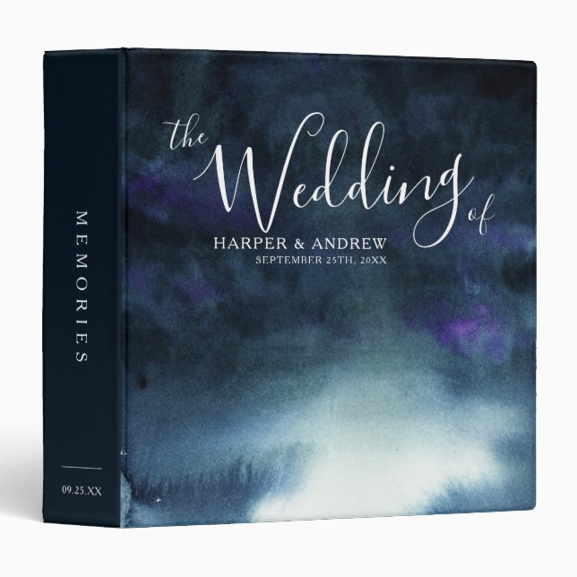 Elegant Navy Blue Ombre Wedding Photo Album Binder (Front/Spine)