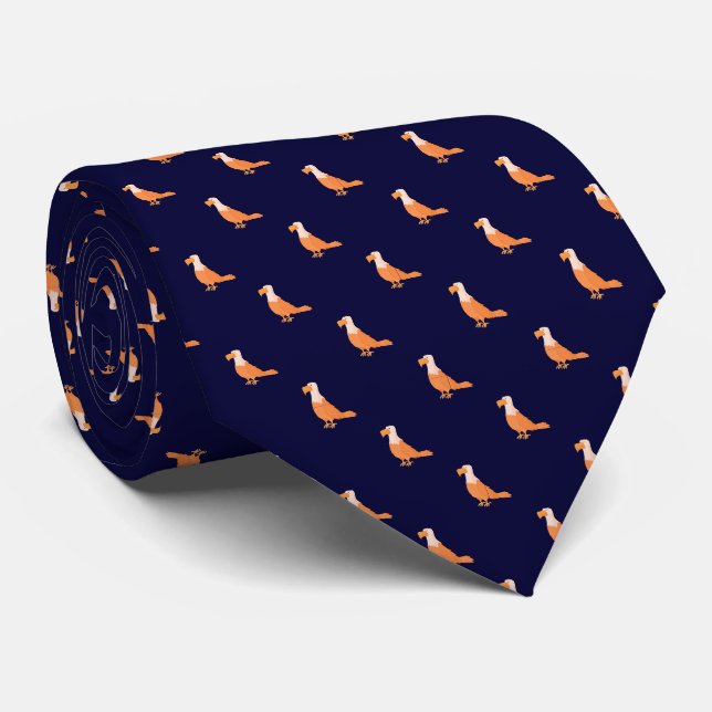 Elegant Navy Blue Orange Eagle Seamless Pattern Tie (Rolled)