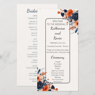 Elegant Navy Blue Orange Floral Wedding Program