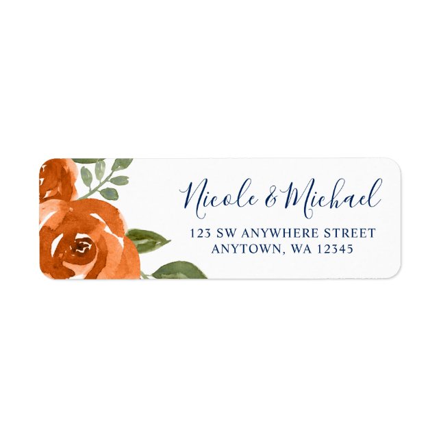 Elegant Navy Blue Orange Watercolor Floral (Front)