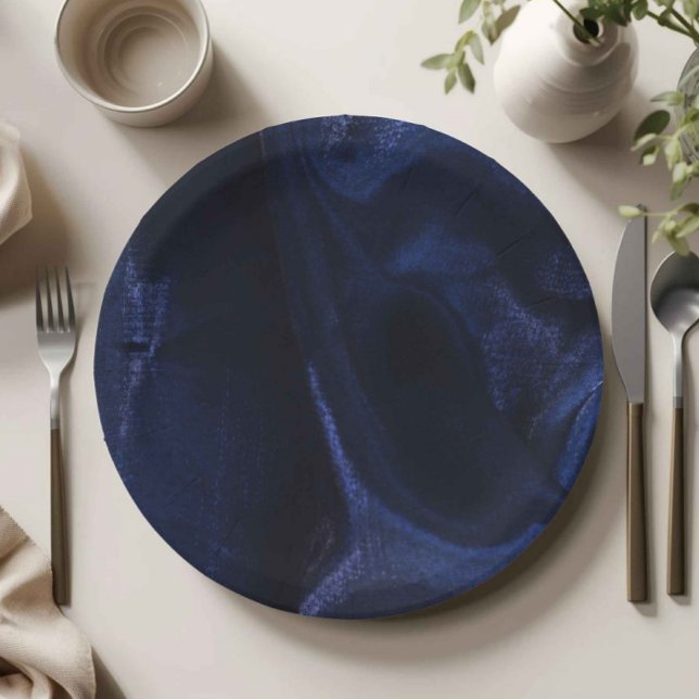 Elegant Navy Blue Paper Plate (navy blue paper plates, dark blue party plates, elegant party tableware, minimalist party decor, nav)