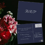 Elegant Navy Blue Party Wedding Response RSVP Postcard<br><div class="desc">Create your own custom, personalized, simple, elegant, navy blue custom party / event / special occasion RSVP invitation card. Simply enter your rsvp date, names, and address. An elegant RSVP for all your friends and family, for any occasion, event, gathering, be it weddings, birthday party, graduation party, anniversary celebrations, class...</div>