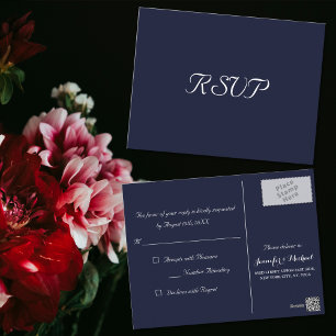 Elegant Navy Blue Party Wedding Response RSVP Postcard