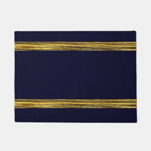 Elegant navy blue pattern, horizontal gold lines doormat