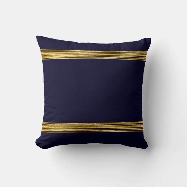 Elegant navy blue pattern, horizontal gold lines throw pillow (Front)