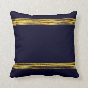 Elegant navy blue pattern, horizontal gold lines throw pillow