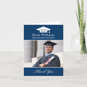 Elegant Navy Blue Personalized Graduation Photo Thank You Card