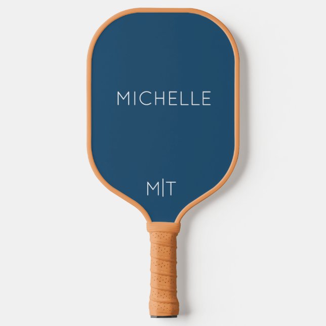 Elegant Navy Blue Personalized Name and Monogram  Pickleball Paddle (Front)