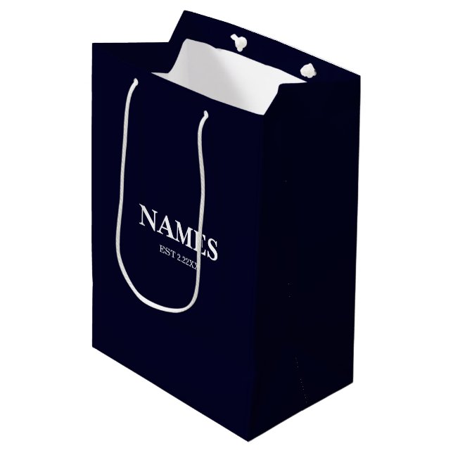 Elegant Navy Blue Personalized Name Gift Bag (Front Angled)