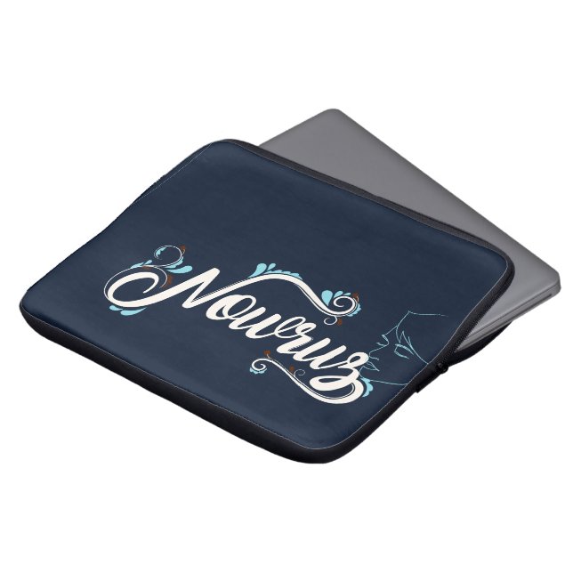 Elegant Navy Blue Personalized Name Laptop Sleeve  (Front Top)