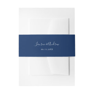 Elegant Navy Blue Personalized Wedding Invitation Belly Band