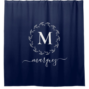 Elegant Navy Blue Personalized Wreath Monogram