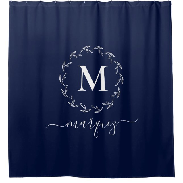 Elegant Navy Blue Personalized Wreath Monogram (Front)
