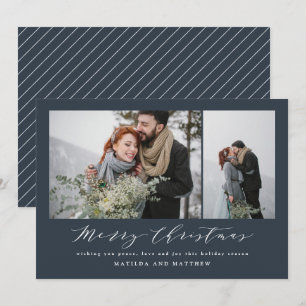 Elegant navy blue photo collage christmas holiday card