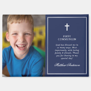 Elegant Navy Blue Photo First Holy Communion Magnet