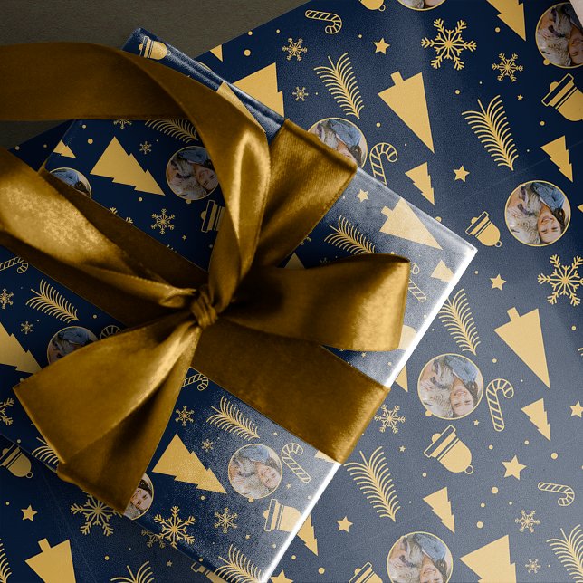 Elegant Navy Blue Photo Merrry Christmas Wrapping Paper (Creator Uploaded)