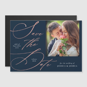 Elégant Navy Blue Photo Save the Date Magnet