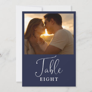 Elegant Navy Blue Photo Table Number