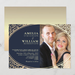 Elegant Navy Blue Photo Wedding Invitation