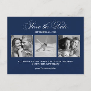 Elegant Navy Blue Photo Wedding Save the Date Announcement Postcard