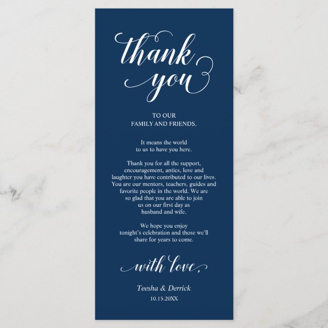 Elegant Navy Blue, Place Setting Thank You Card (Front)