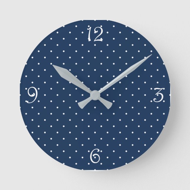 elegant navy blue Polka dots pattern Round Clock (Front)
